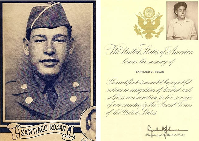 portrait of Corporal Rosas with letter from LBJ