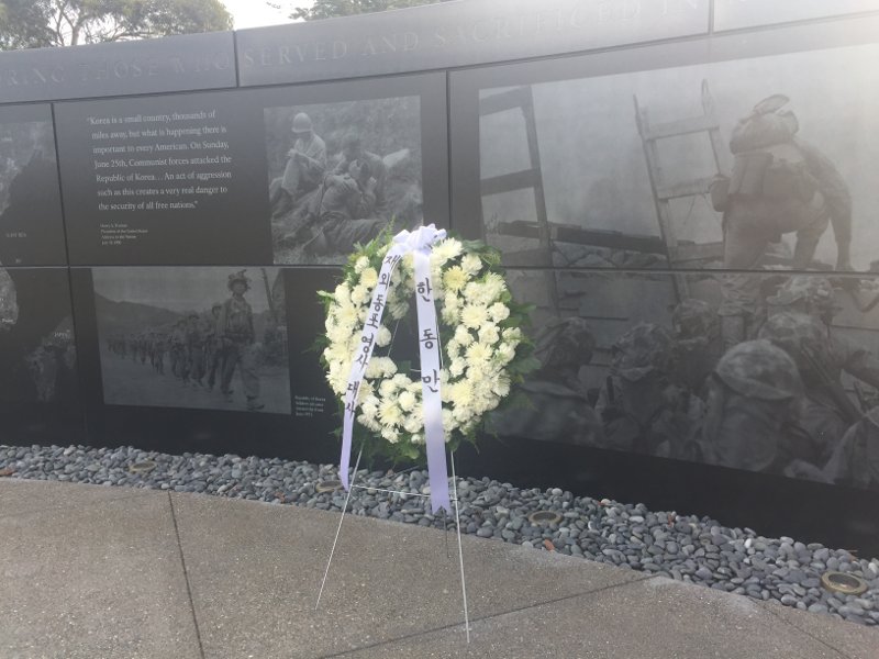 photo of wreath in front of wall