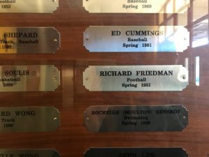 closeup image of Richard's name plate on Hall of Fame